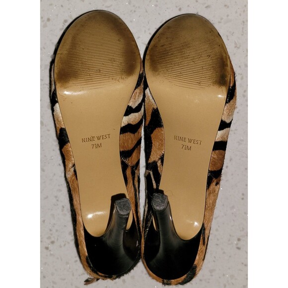 Nine West Heels - Cowhide Leather - Leopard Print Booties 7.5 - Picture 6 of 8